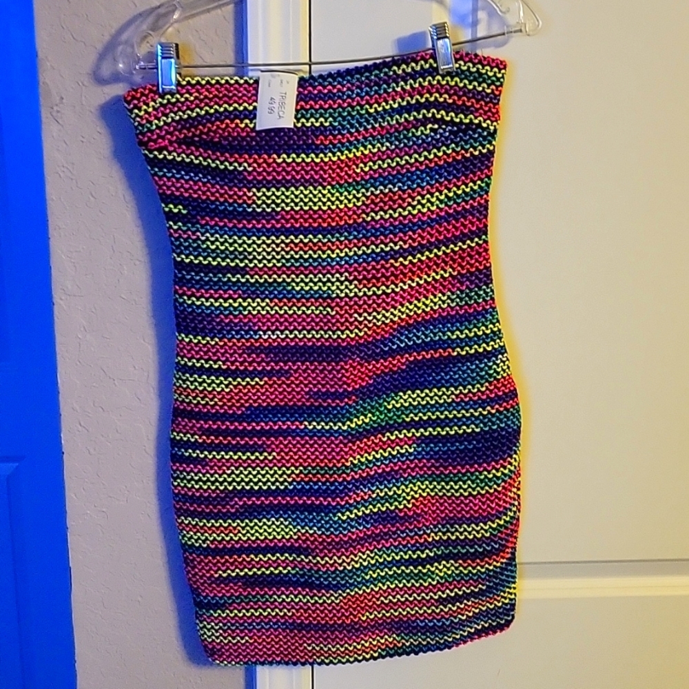 Strapless Multi Colored Bodycon Dress by WoW Couture, Junior Size L